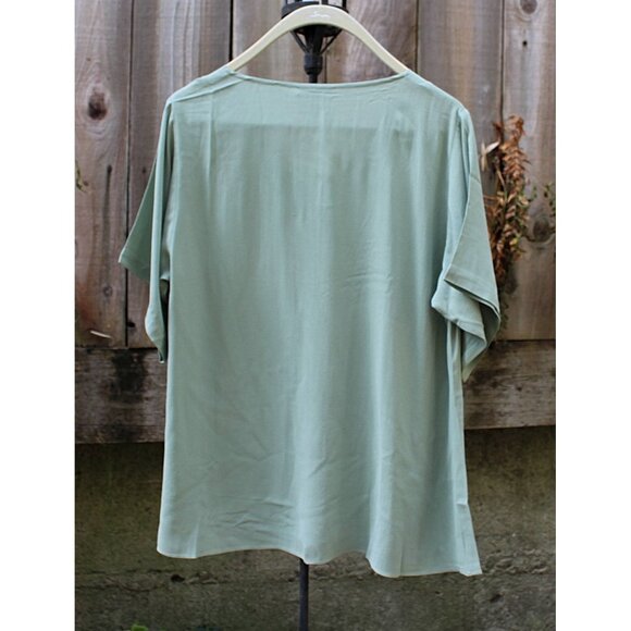 New w/Tags - Eileen Fisher Silk Georgette Crepe V-Neck Top, color SEA, Sml - Picture 5 of 12